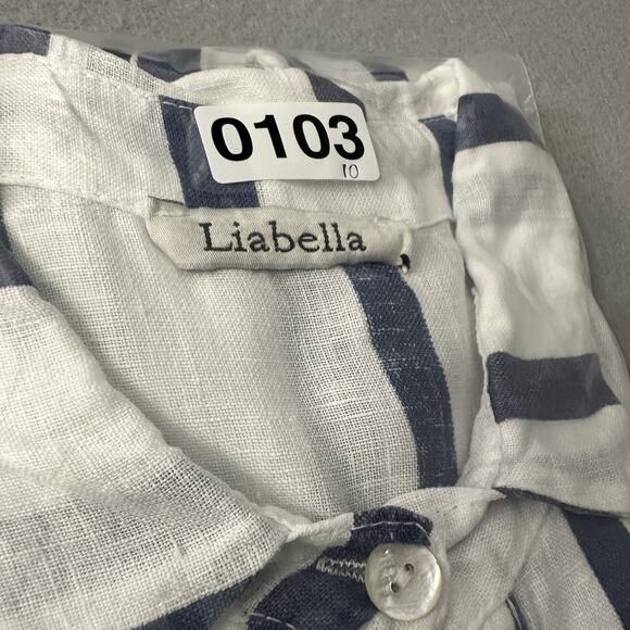 Liabella Italy Women's Oversized Lagenlook Top One Size White Blue Striped - Picture 12 of 14